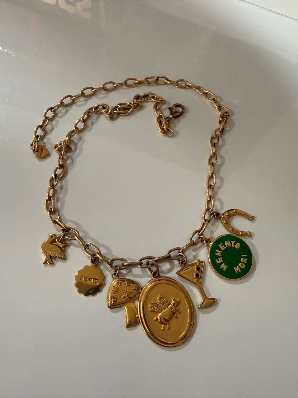 HART Gold Charm Necklace with Green Enamel 'Memento' Disc - Women